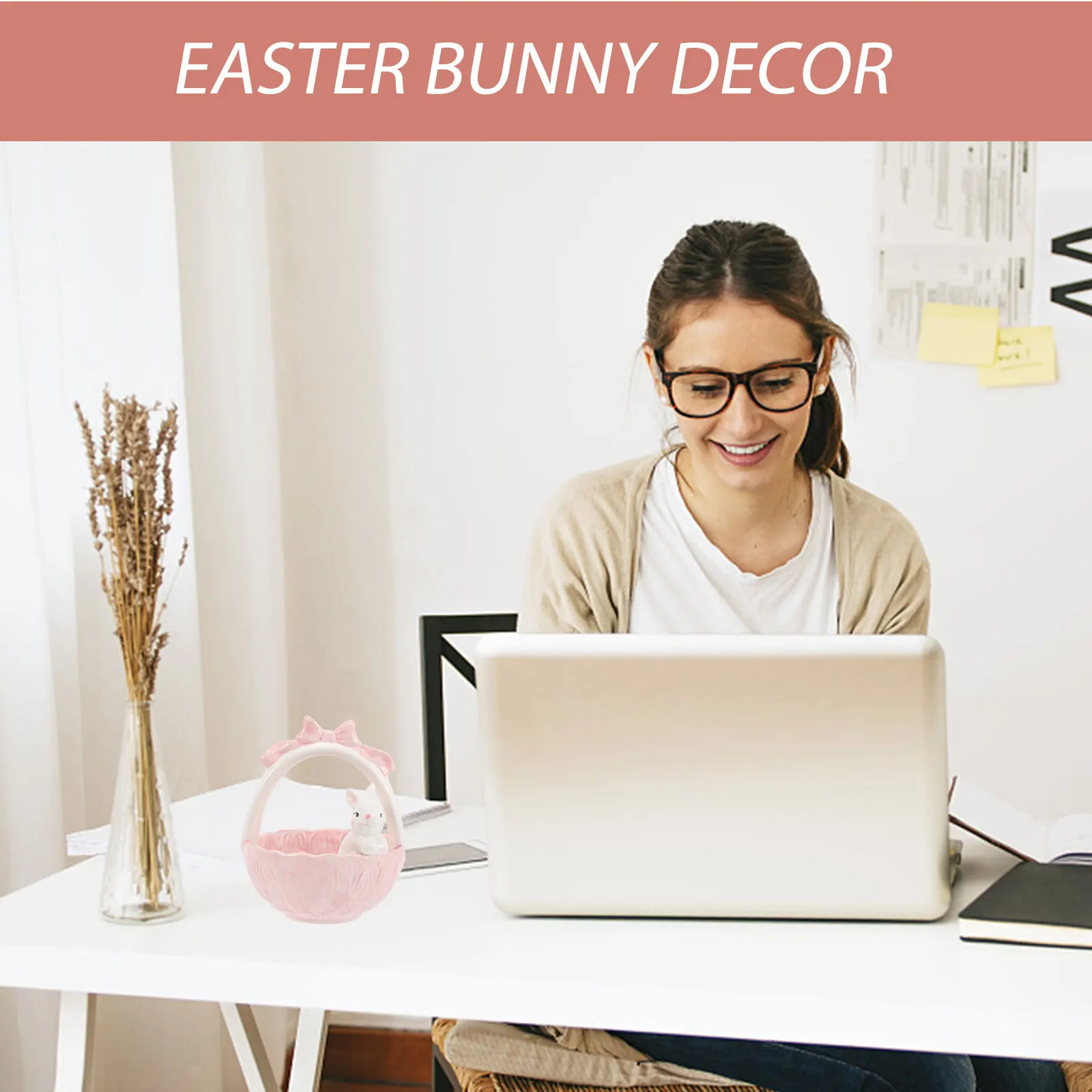 

Ceramic Rabbit Basket Decoration Cute Easter Bunny Home Decor for Tabletop Desk Holiday Ornament Gift Easter Rabbit Ornament