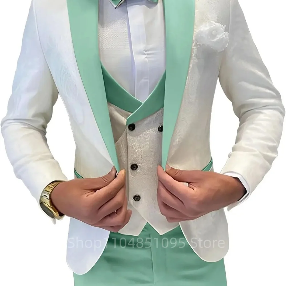 

Jacquard 3 Piece Men's Tuxedo Regular Fit Blazer Vests Pants Double Breasted Business Prom Wedding Set Men's Formal Clothes