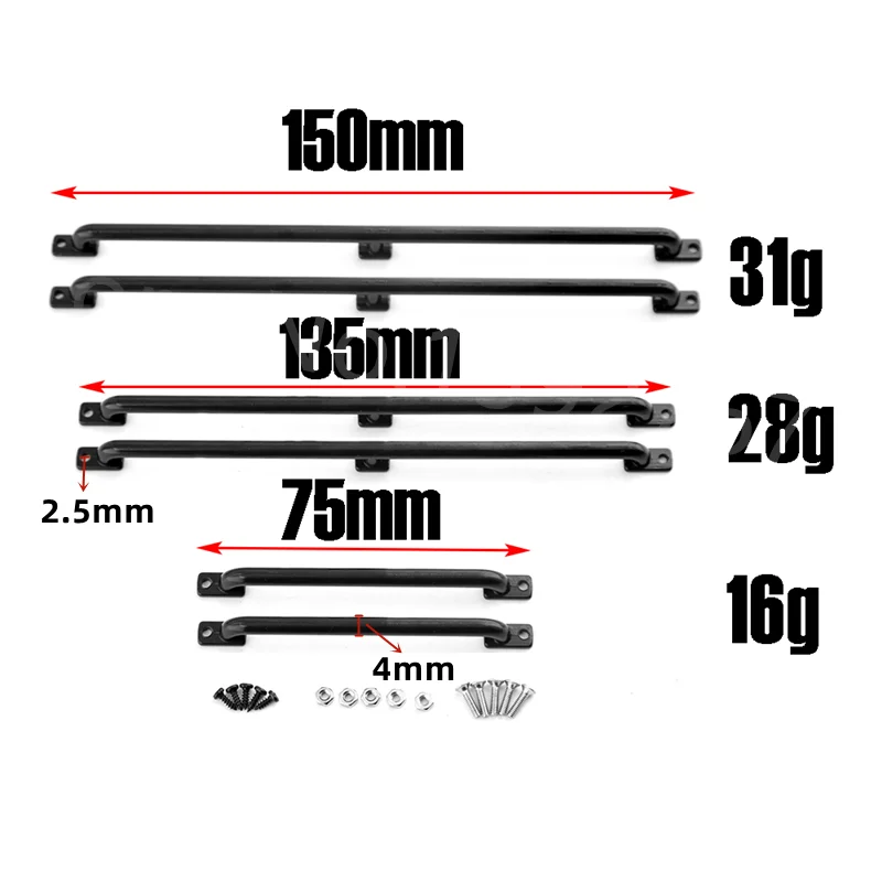 2Pcs Metal Body Shell Handrail 75mm 135mm 150mm Length for 1/10 RC Crawler Car TRX-4 TRX4 Axial SCX10 D90 D110 90046