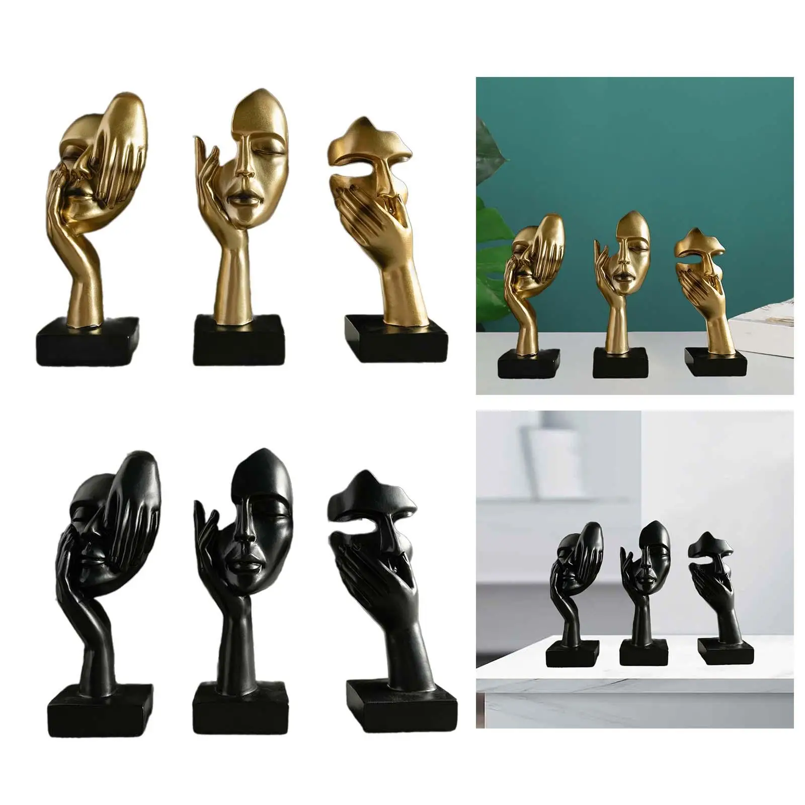 

3Pcs Thinker Statues Abstract Face Sculptures for Desk Living Room Bookshelf