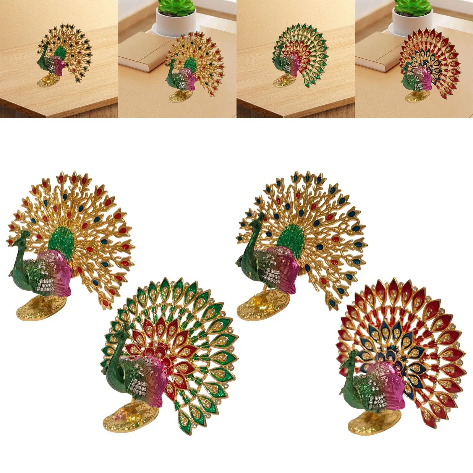 Mini Peacock Statue Modern Display Housewarming Gift Ornament Animal Sculpture for Living Room Farmhouse Table Hotel Decoration