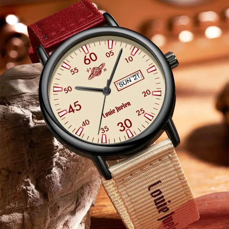 

Vintage Personality Students Quartz Wristwatch Fashion Nylon Strap Luminous Dial Simple Clock for Men