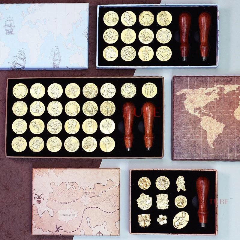 12/26pcs Vintage Wax Seal Stamp Map Gift Box Kit DIY Sealing Wax Stamp Set Invitation Envelope Decoration Wedding Gift Wrapping