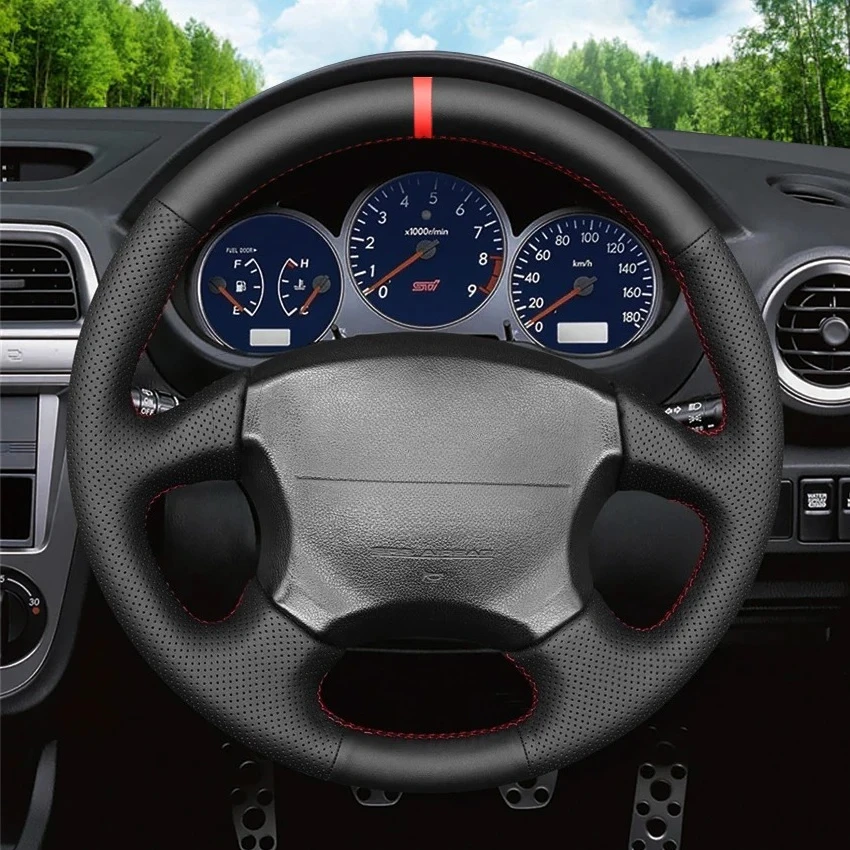 Black Faux Leather Car Steering Wheel Cover for Subaru Impreza WRX STI 1999-2004