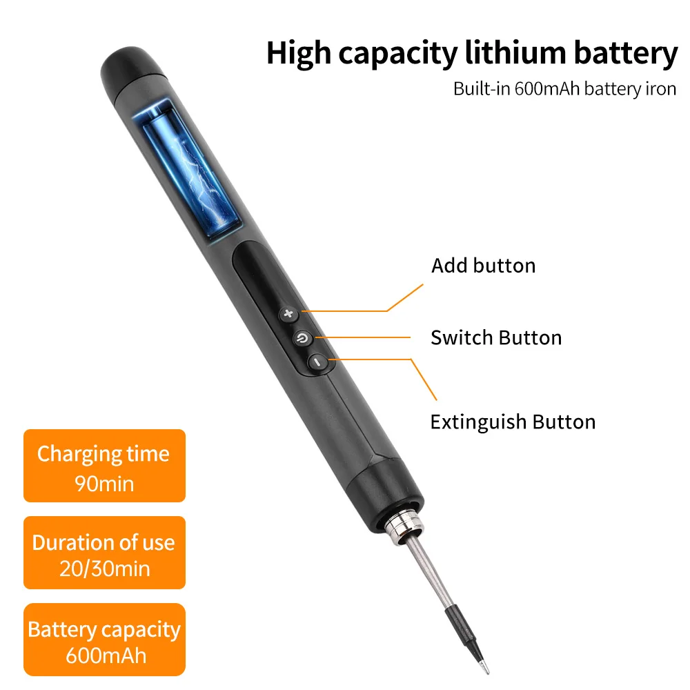 Imagem -03 - Usb Ferro de Solda Mini Ferro de Solda Pequeno Conjunto Portátil Household Tipo-c Interface 600mah Bateria Temperatura Ajustável