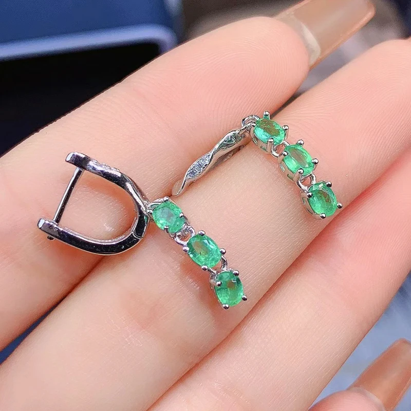 Natural Colombian Emerald Gemstone Drop Earrings Real 925 Silver Earrings Fine Charm Jewelry for Women