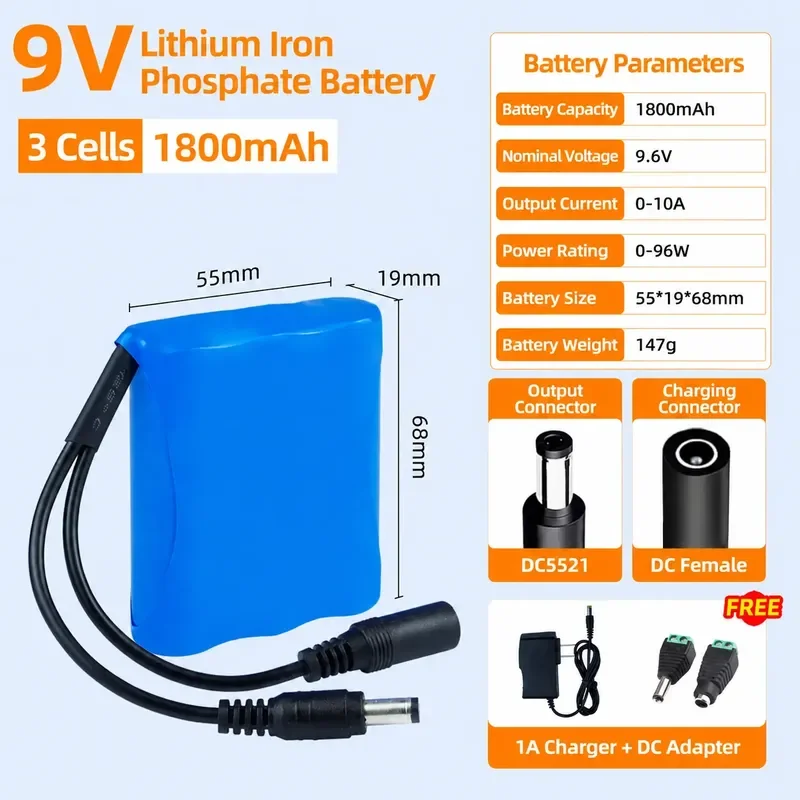9V Rechargeable Lithium Battery for Kids Toy Car Electronic Keyboard MCU Development Board Power Module