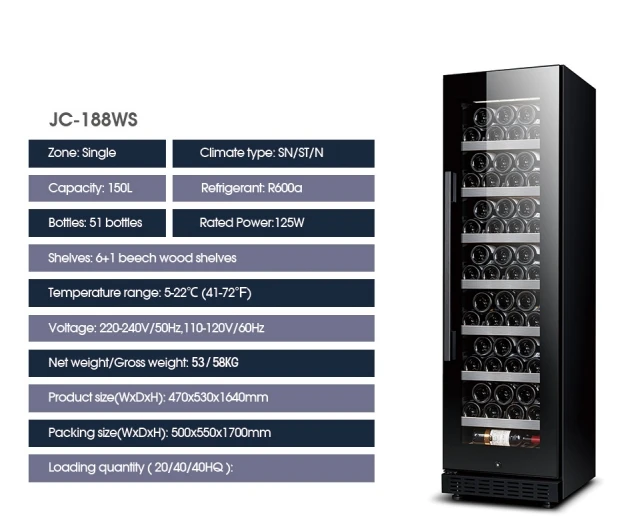 Factory Customized Wine Cooler Refrigerator 150L/51 Bottles Wine Cabinet Fridge Freestanding