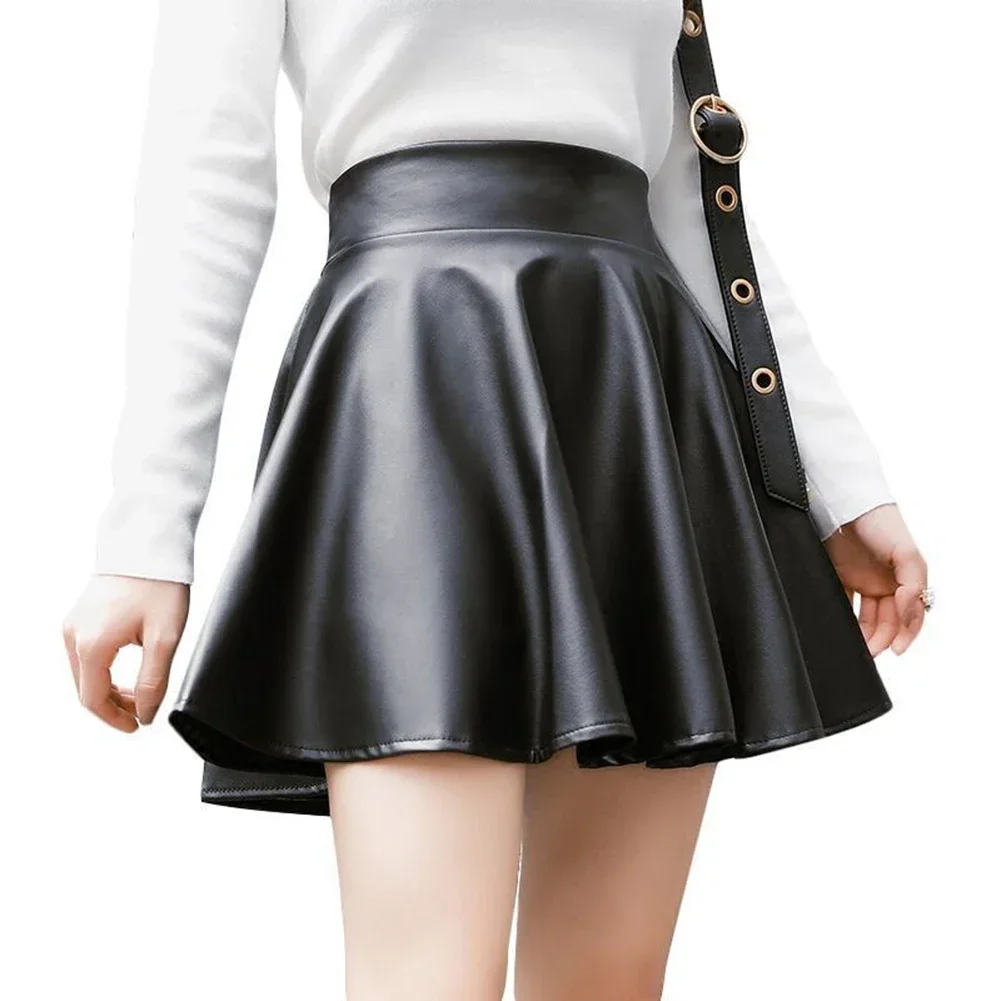 Women Clothing A-Line Skirts Clubwear Cosplay Costume Dance Performance Elastic Waist Faux Leather Glossy Brand New