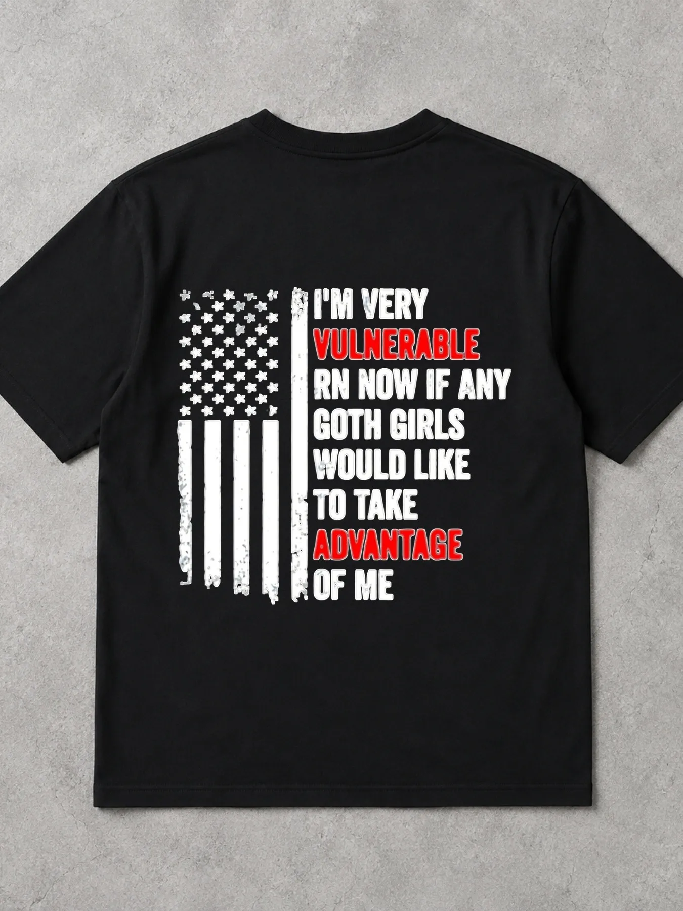 Men'S Summer Graphic T Shirt Casual Oversized Fashion Tee Printed With Distressed American Flag And I'M Very Vulnerable RN Goth