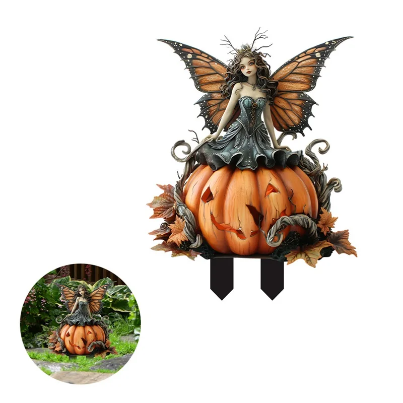 Halloween Garden Decor Supplies Acrylic Pumpkin Fairy Holiday Decoration Outdoor Party Favor