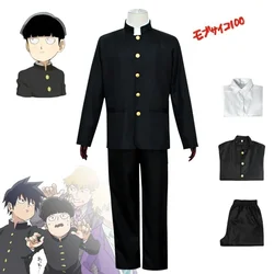 Mob Psycho 100 남성용 모부 사이코 카게야마 시게오 코스프레 코스튬, 데일리 캐주얼 블랙 가쿠란 정장 코트 바지, 교복