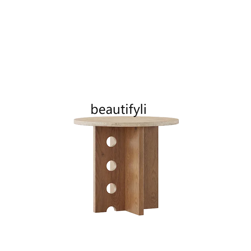 

ssK178 Natural travertine edge table, solid wood small coffee table bedside