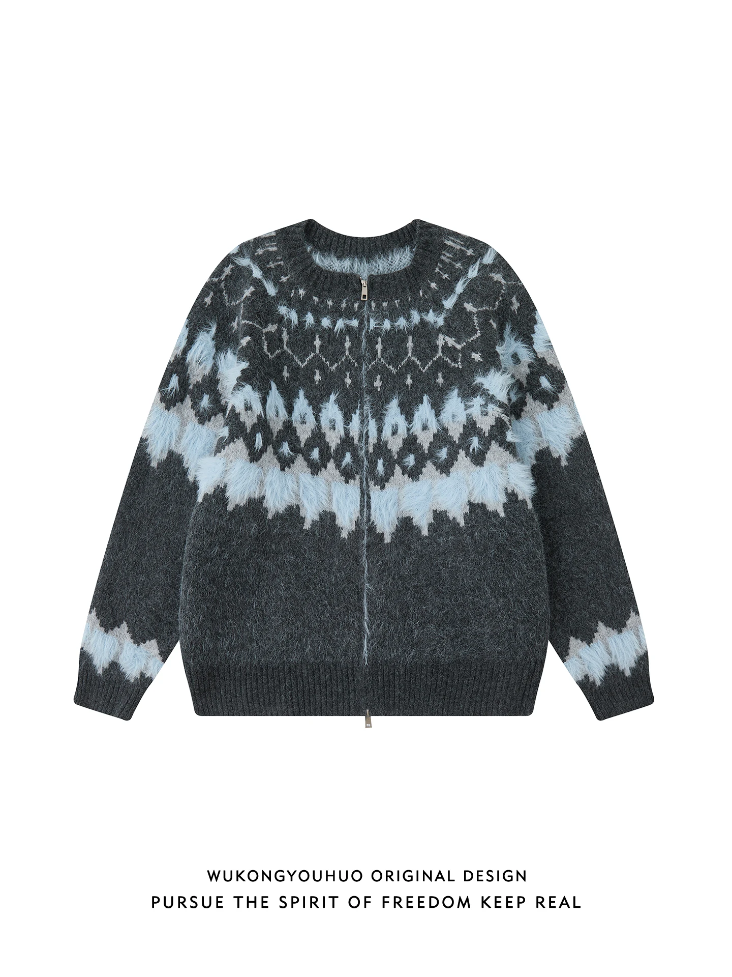 

American Retro Fair Isle Zipper Open Cardigan Sweater Men's Trendy Lazy Camere Knitted Outerwear Casual Sle Winter Coat