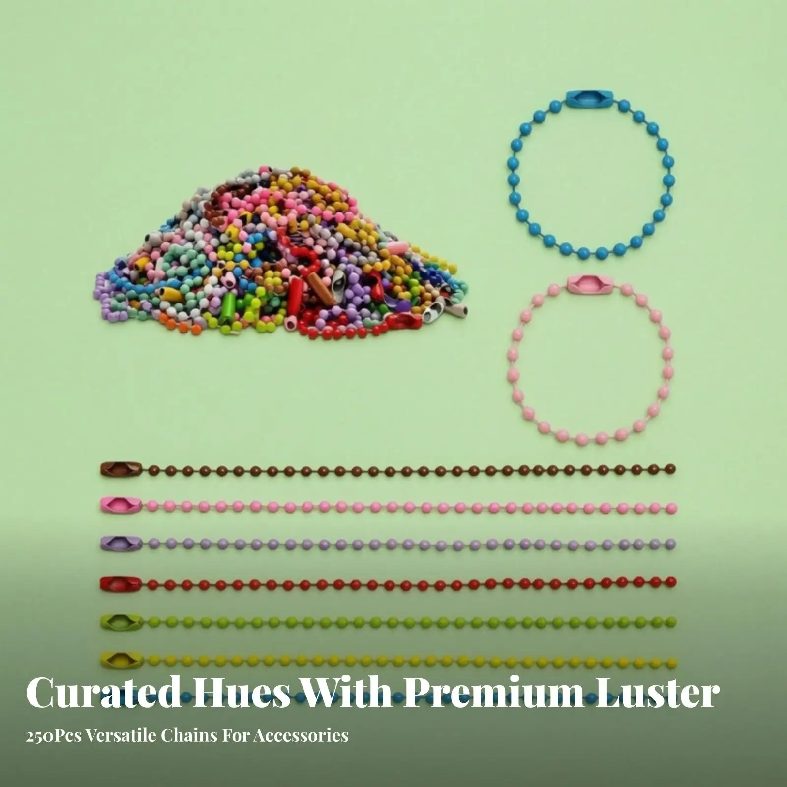 250 Pieces Beaded Chain with Connector | Smooth Painted Finish, Ball Chain with Connector Clasp, Cut to Length, for DIY Crafts