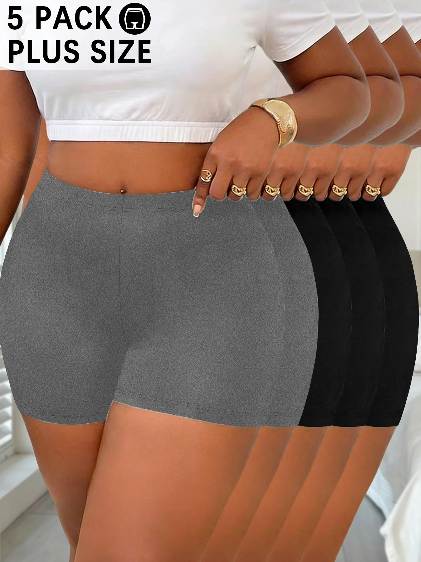 

5 pack Plus Size High Elasticity Sports Shorts Biker Shorts For Women Super Soft Yoga Running Gym Fitness Women's Activewear