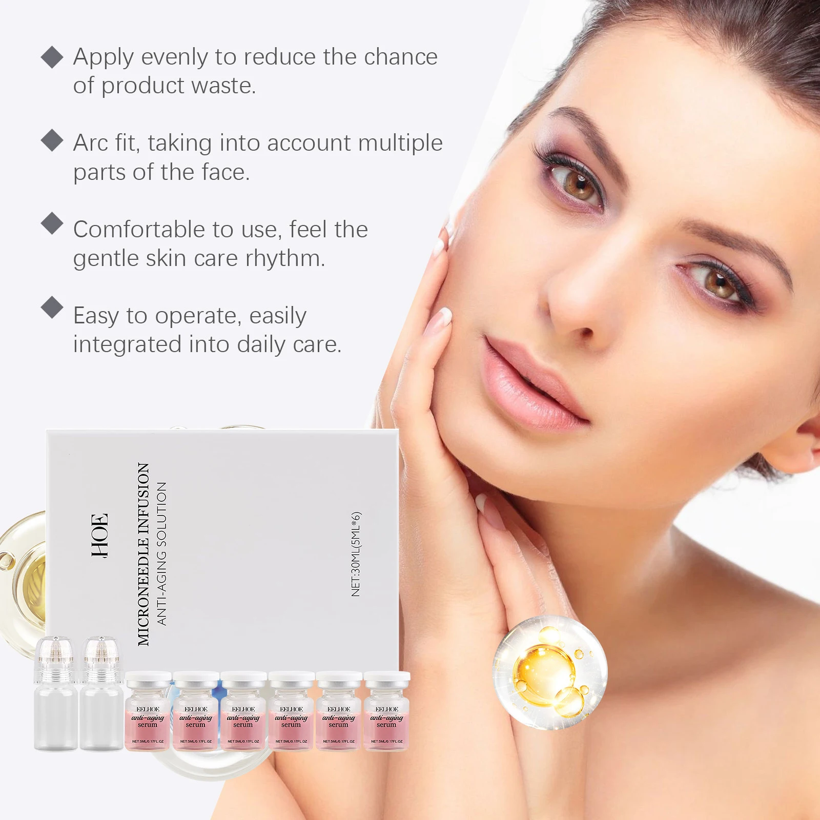 Korea Facial 0.25mm Microneedle Ampoule Moisturizing Renewal Serum Set Smooth Skin Feeling Lines Daily SkinCare with Roller Tool