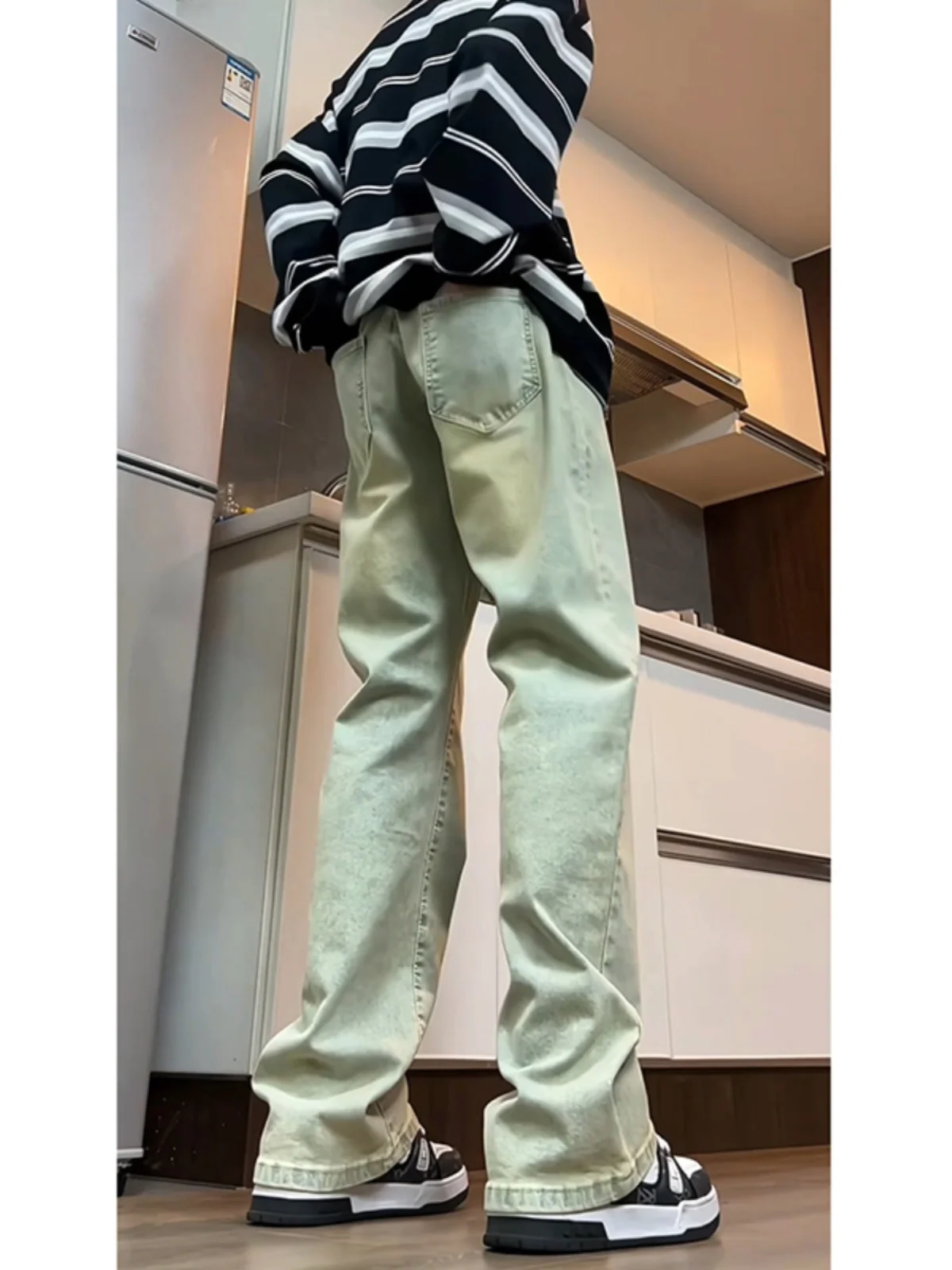 

Retro Mud Yellow Fce Lined Straight Leg Men's Jeans Autumn Winter Sle Distred Waed Cotton Polyester Blend Trousers