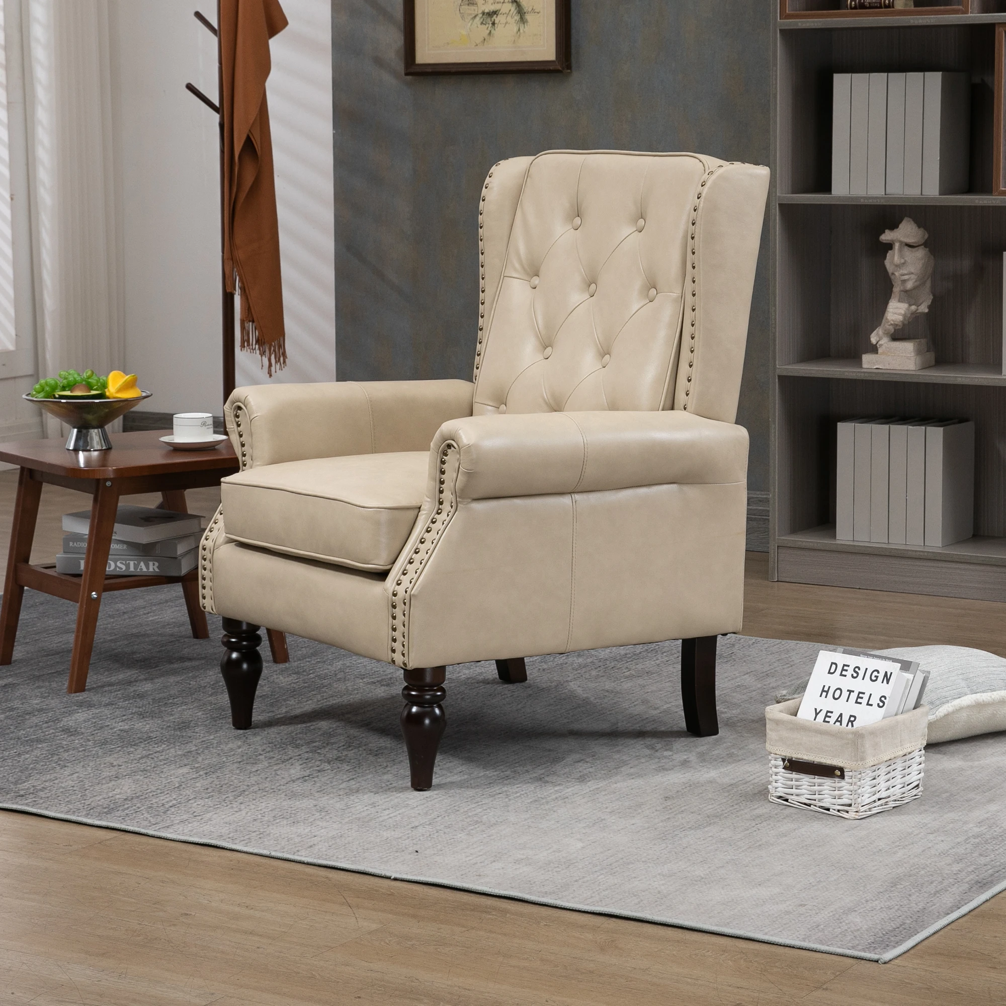 //Wood Frame Armchair, Modern Accent Chair Lounge Chair With Sturdy Wood Legs For Living Room Bedroom (Camel PU)