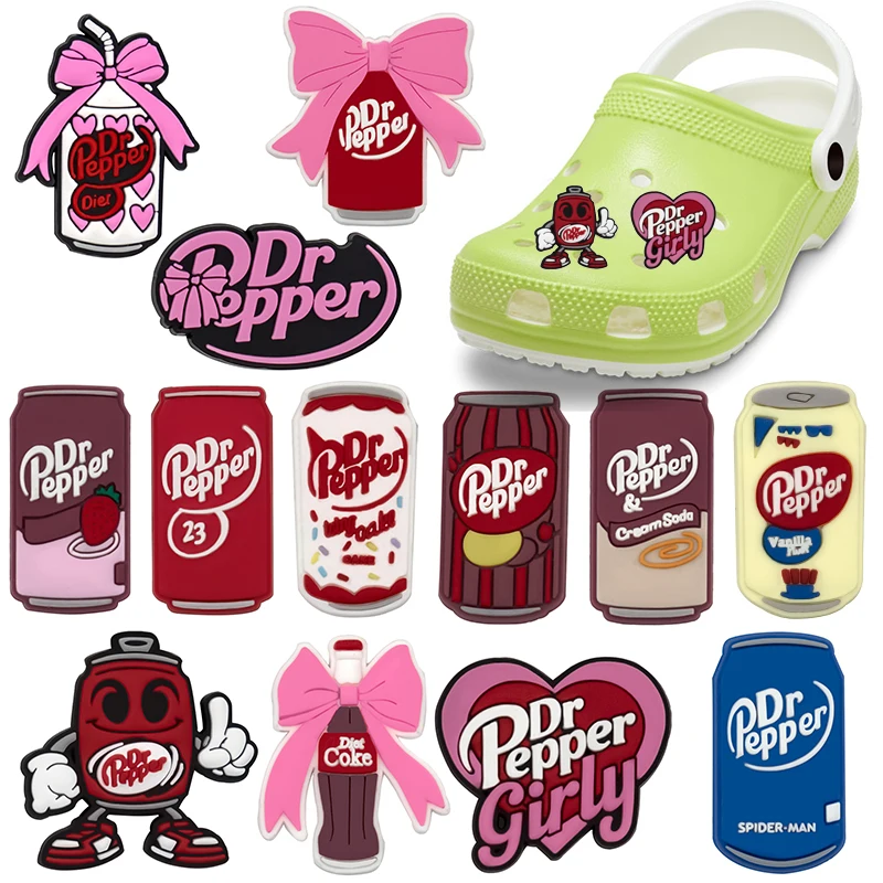 13-100pcs Dr Pepper Soda Bottle Drink Shoe Charms PVC Accessories DIY Shoes Buckle Decorations fit Wristband Party Kids Gifts