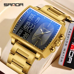SANDA 6238 Luxury Men's Electronic Watch Fashion Large Dial Dual Display Sports Multi functional Waterproof Electronic Watch