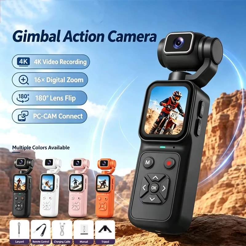 4K HD Handheld Gimbal Camera 16X Digital Zoom Image Stabilization Pocket Camera Portable Vlogging Upload to Phone
