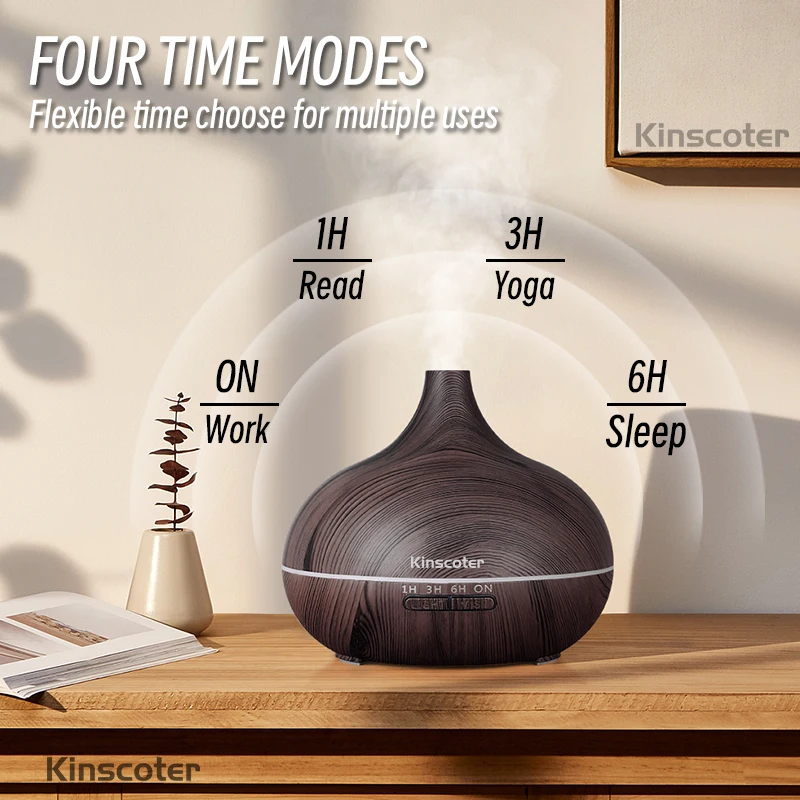 Aroma Essential Oil Diffuser, 550ml Wood Grain Ultrasonic Cool Mist Whisper-Quiet Humidifier with LED Changing,Remote Control