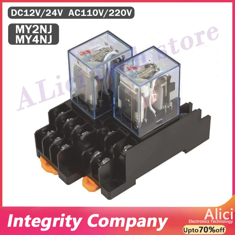 5A MY2NJ MY4NJ Relay Coil General DPDT Micro Mini Electromagnetic Relay Switch with Socket Base LED AC 110V 220V DC 12V 24V