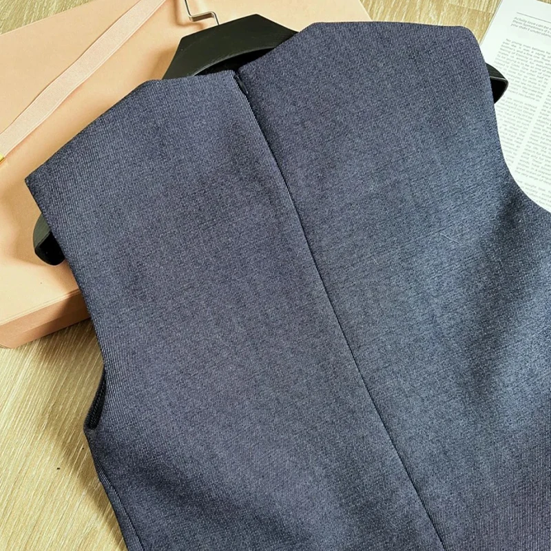 فستان جينز أمريكي عتيق الطراز بخصر مرتفع بدون أكمام بأسلوب فتياتي للارتداء اليومي من قماش ناعم قليل التمدد للصيف #4