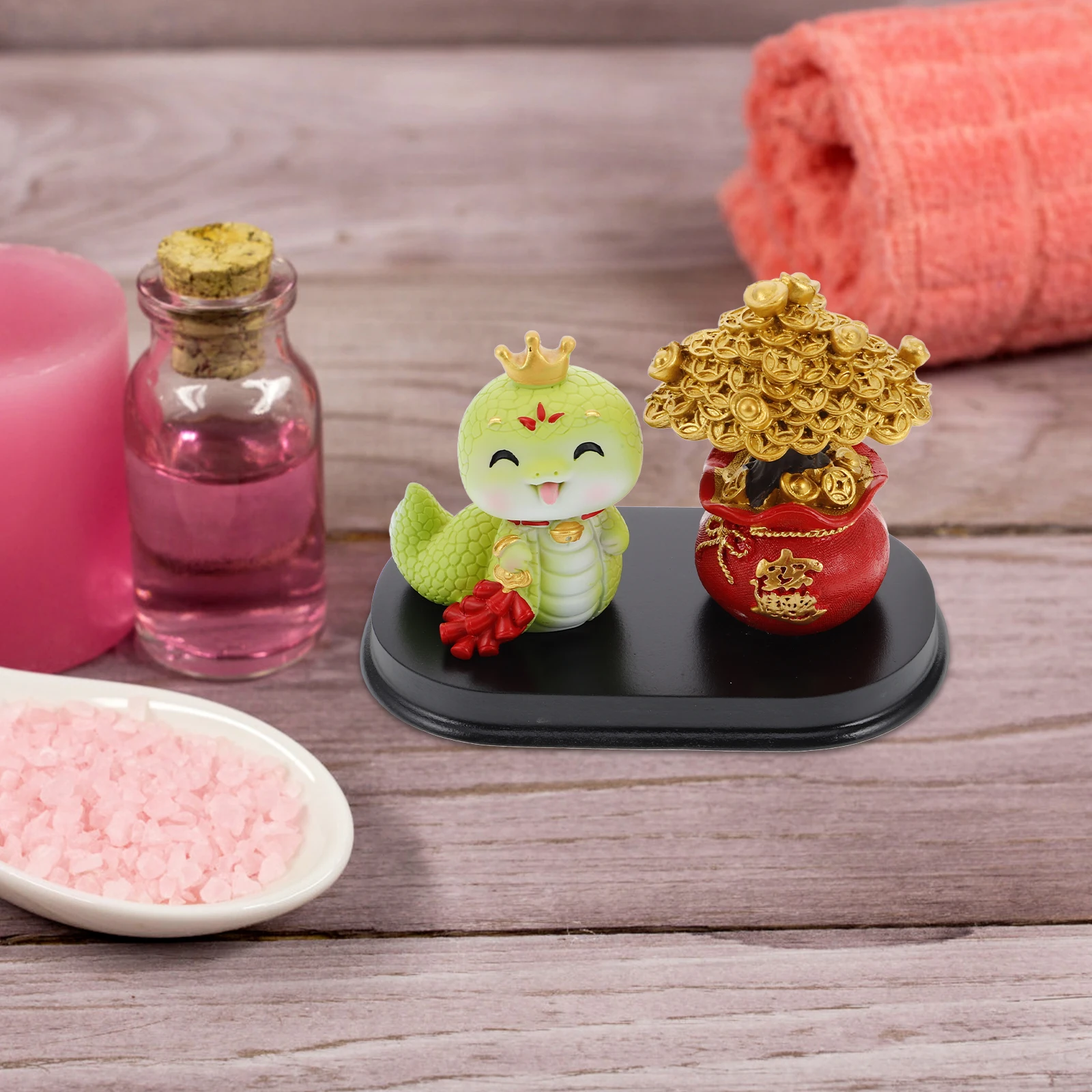 

Mini Chinese Zodiac Snake Statue Resin Lucky Money Bag Coin Tree Fortune Ornament New Year Centerpiece Home Office Decor