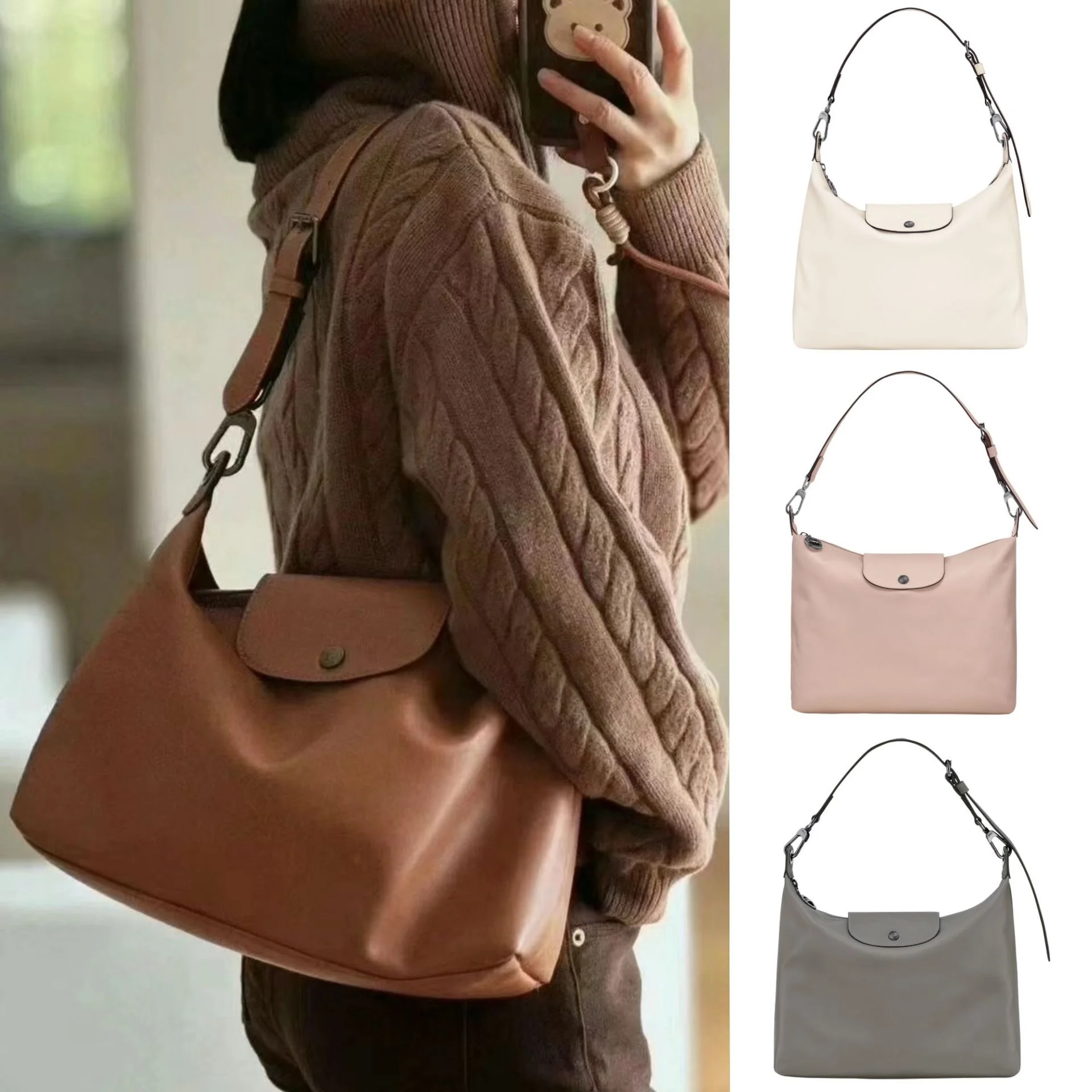 

French Hobo Cowhide Underarm Bag Large Capacity Leather Commuter Tote Women Crossbody Bag for Travel Single Shoulder Satchel