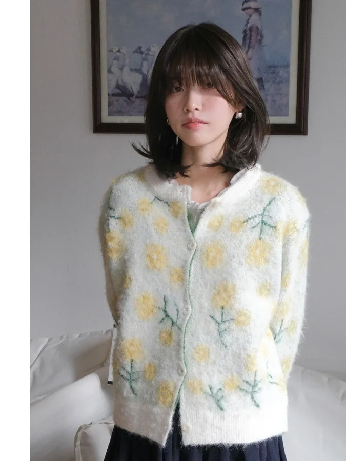 

Korean Sle Retro Knitted Sweater Cardigan Women's Fre Youth round Ne Long Sve Outerwear Knitted Jaet Trendy