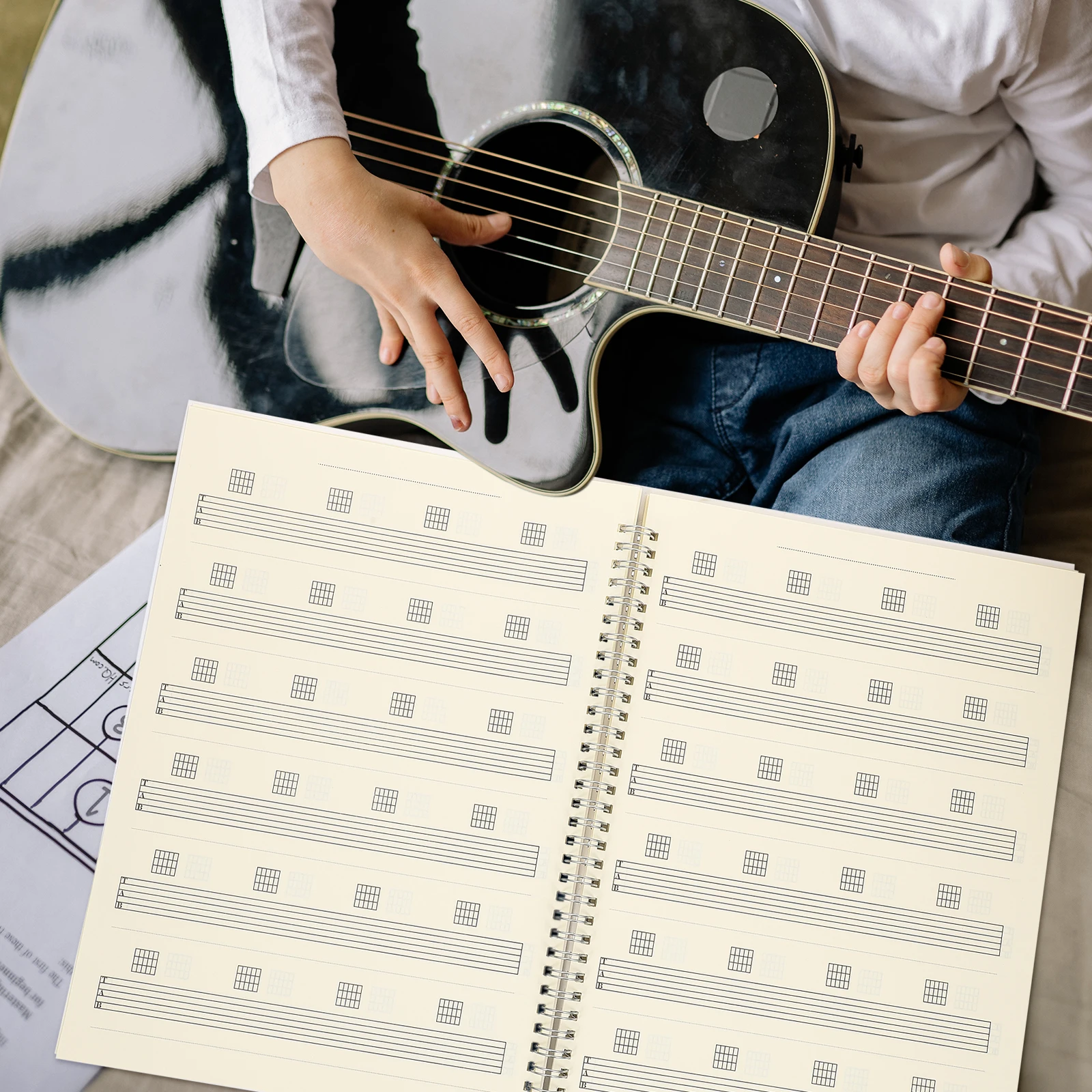 

Six- Notebook A4 Size Coil Design Tear-off Pages Guitar Sheet Music Book Lightweight Portable Wear-resistant Cover