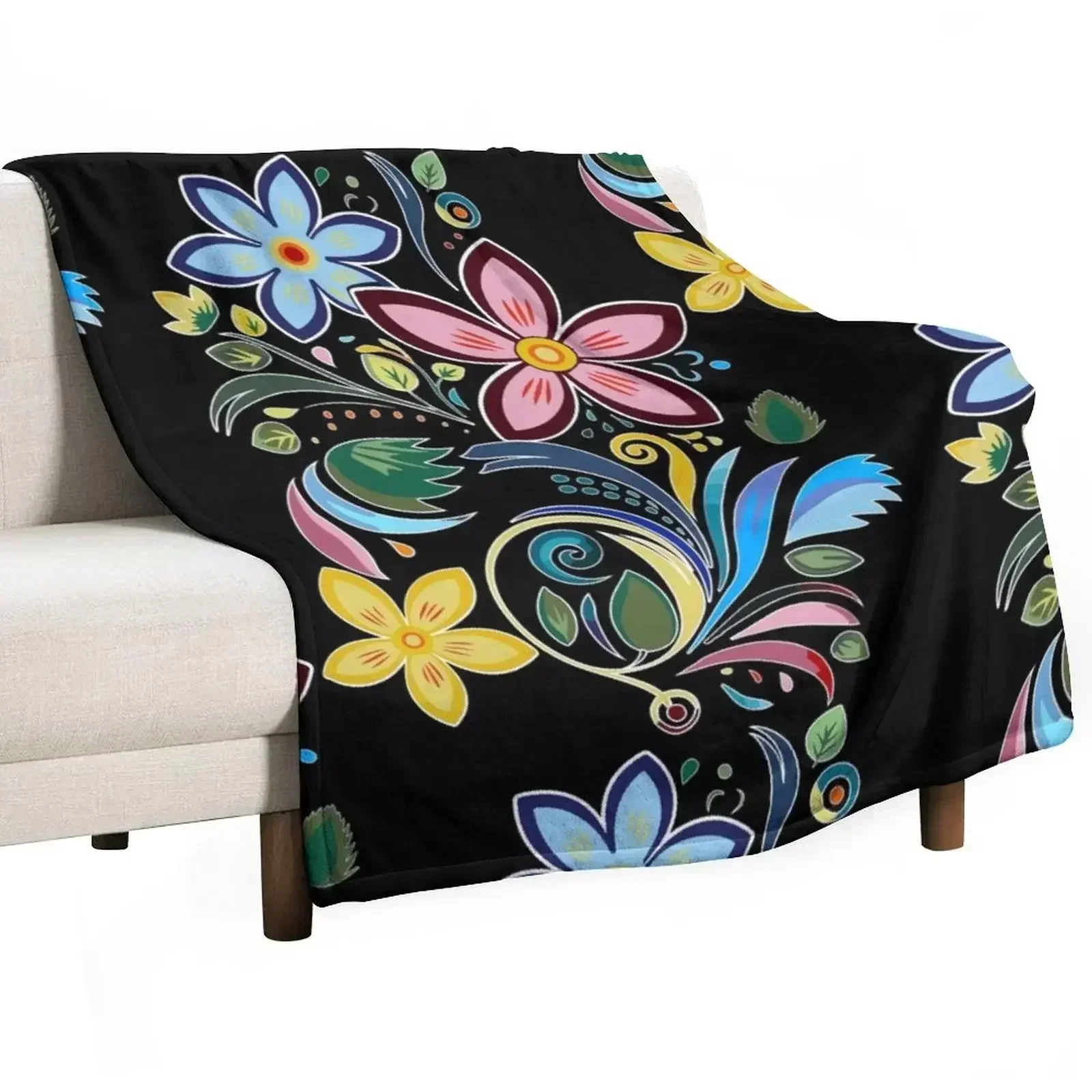 Traditional Ojibwe Pattern, Indigenous Floral Design. Throw Blanket Cute Plaid Softest Blankets