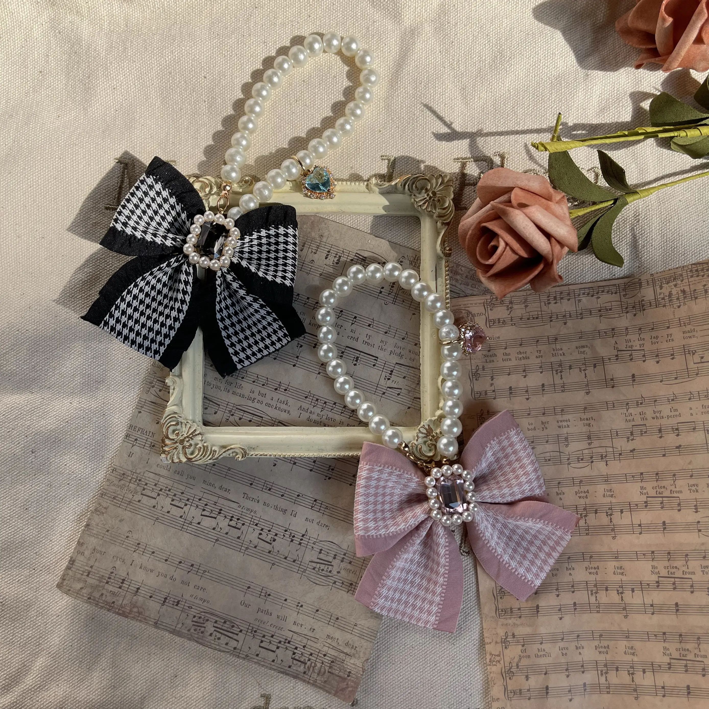 

Японский осенне-зимний новый брелок-подвеска с жемчугом, узором «тысяча птиц», кружевом и бантом