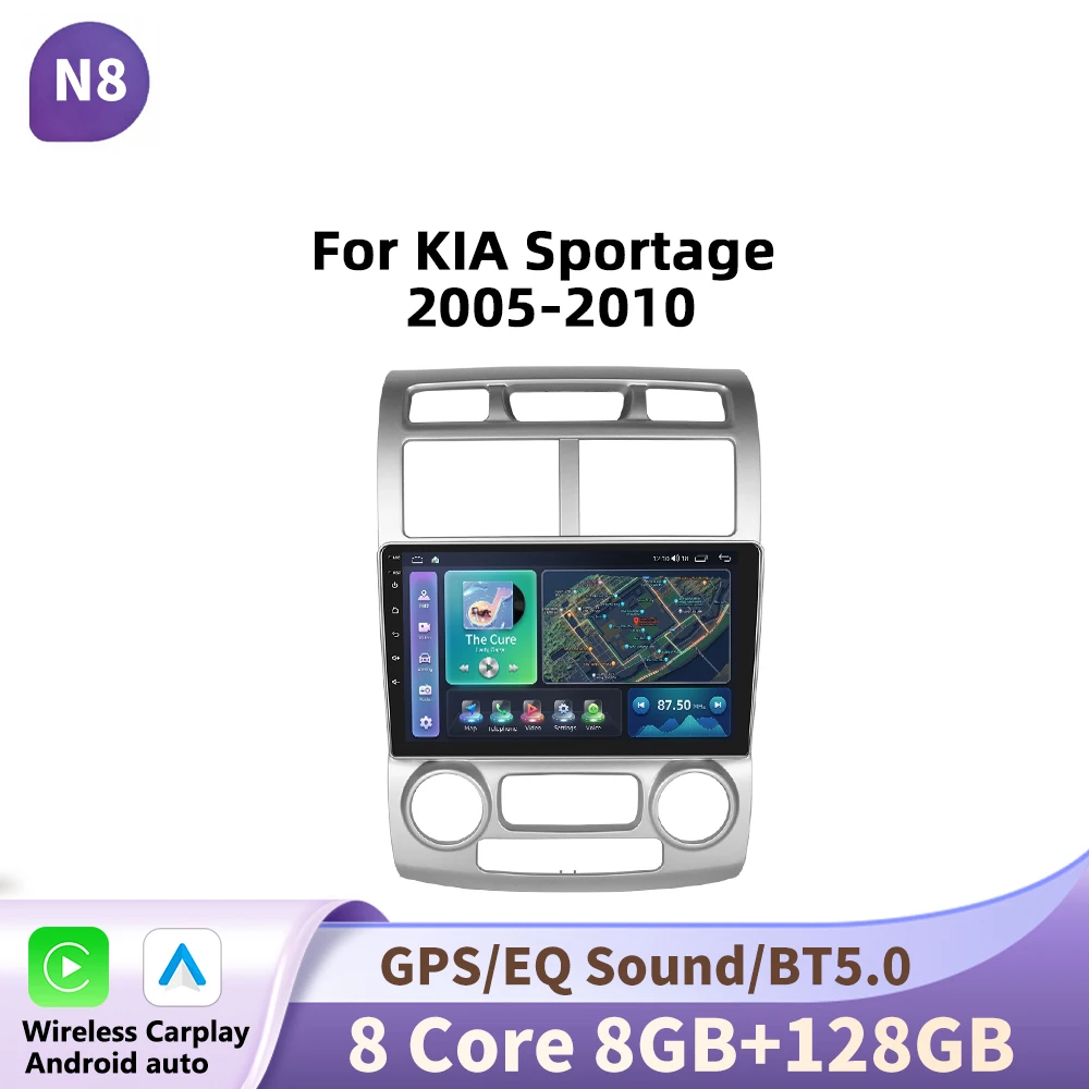 Podofo Draadloze CarPlay Android Autoradio Multimidia Video Player Navigatie GPS Voor KIA Sportage 2005-2010 2din WIFI Head Unit