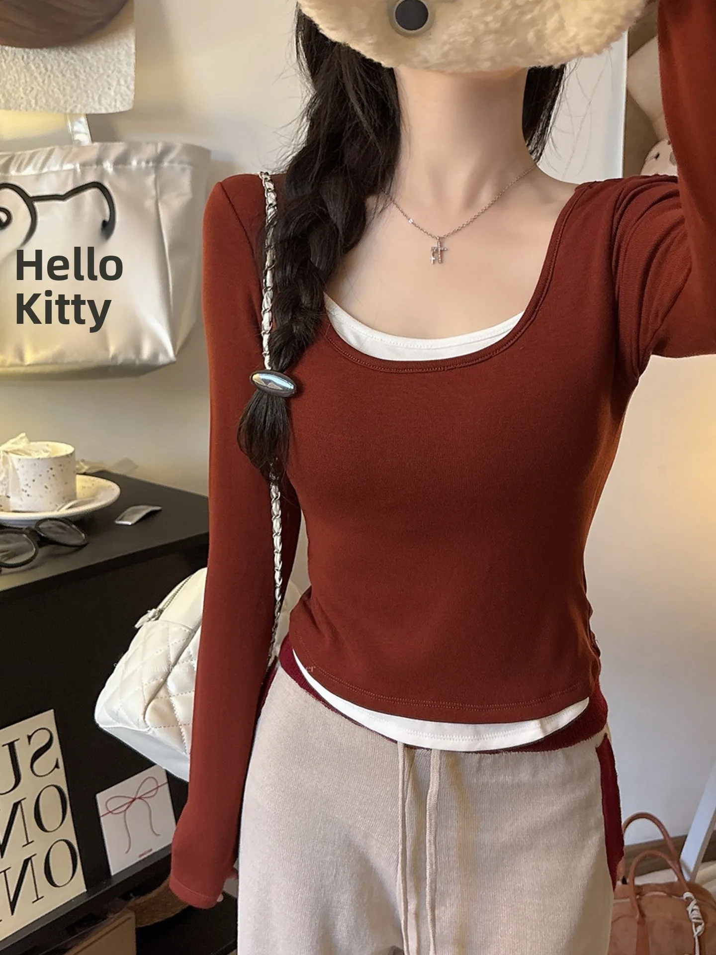 

Women's Long Sve Base irt Floing Inner Wear T-irt with Chest Pad Casual Sle Slim Fit mid Waist U-Neline Regular ...