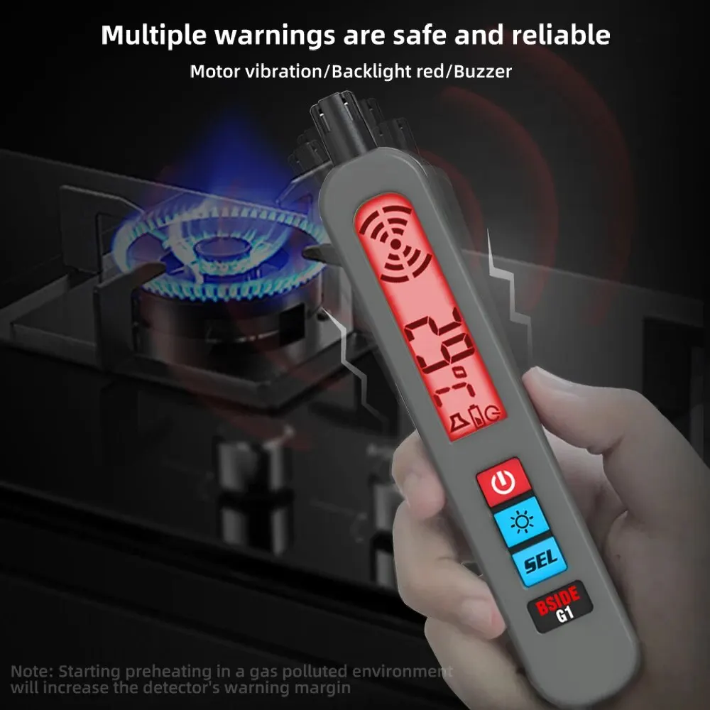 BSIDE Combustible Gas Leak Detector Natural Carbon Dioxide Flammable Liquor Gas Methane Analyzer Buzzer Alarm PPM LEL Tester