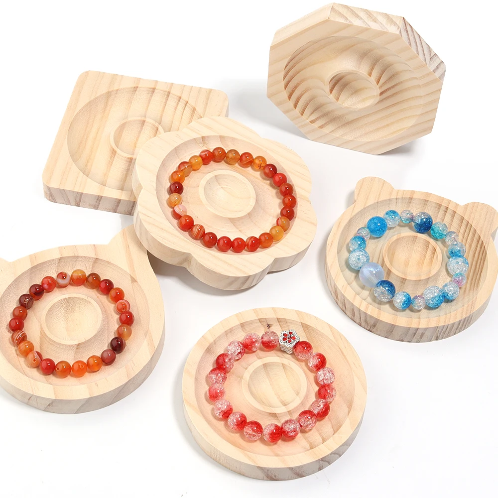 1Pcs Natural Pine Jewelry Display Tray Flower Square Round Tray For DIY Bracelet Necklace Beads Holder Photography Props Display