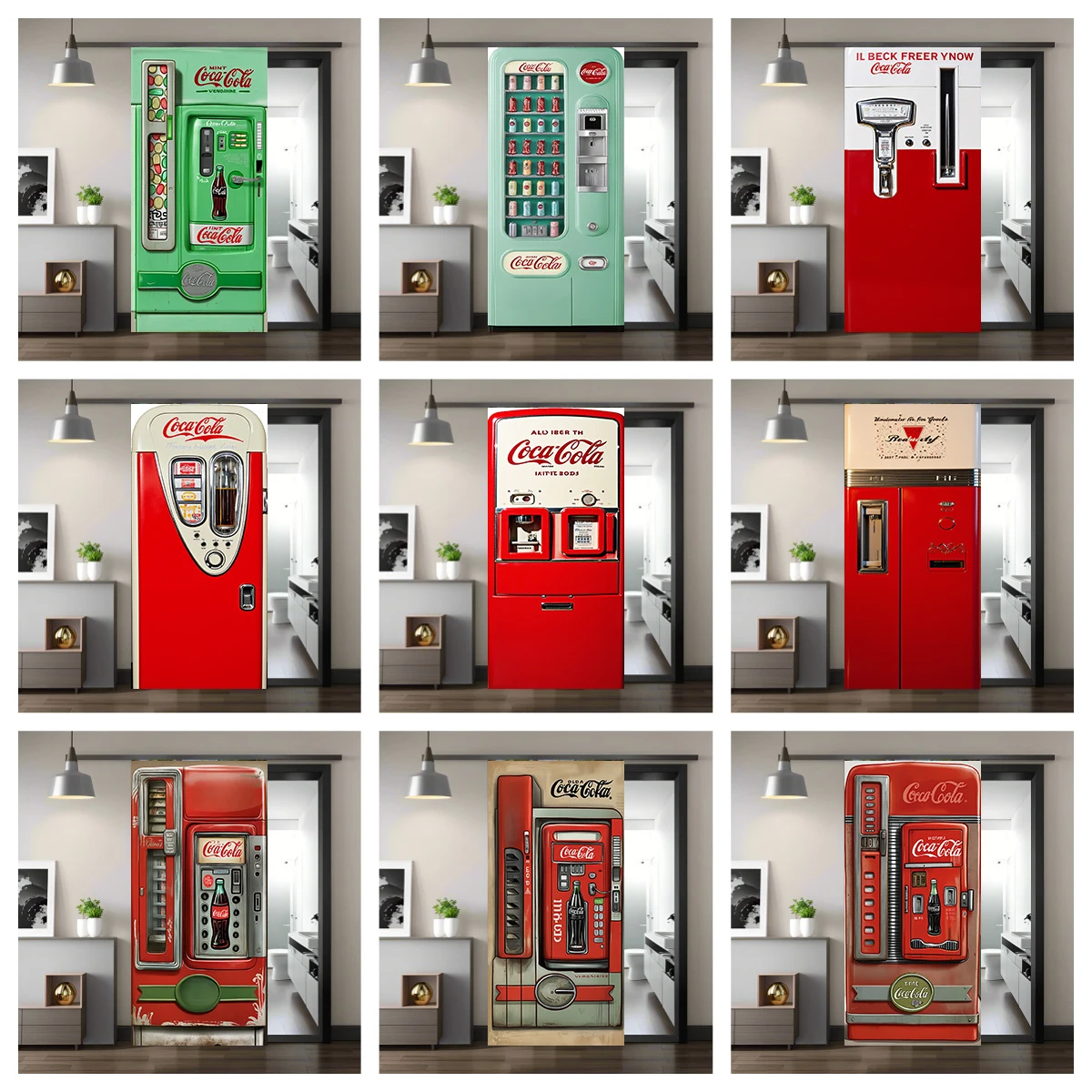 

Retro Vending Machine Red and Green Self-adhesive Door Sticker Wallpaper Stickers for Decorative Room Cabinets Aesthetics Decor