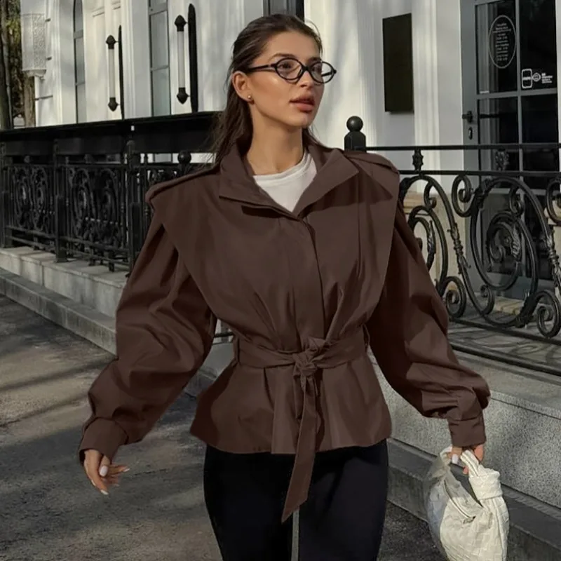 Strong Sense Atmosphere Versatile Commuting Women Waist-cinching Lace-up Lapel Long-sleeved New Autumn Winter Style Trench Coat
