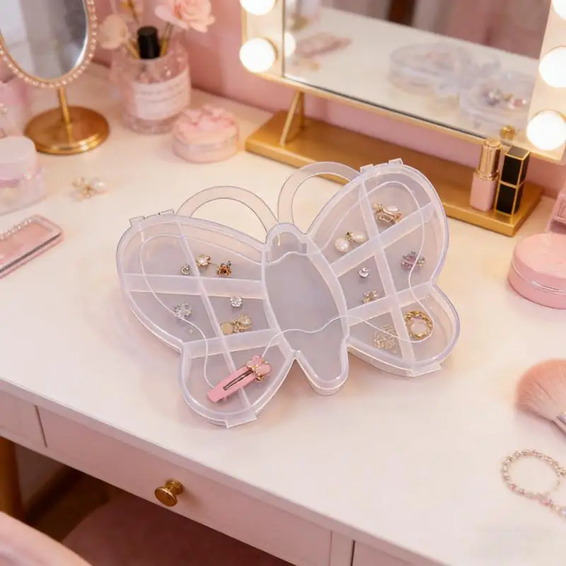 Picture 6: 1pc Butterfly Plastic Bead Storage Containers 13 Compartments Clear Ear Stud Storage Box Rubber Band Box
