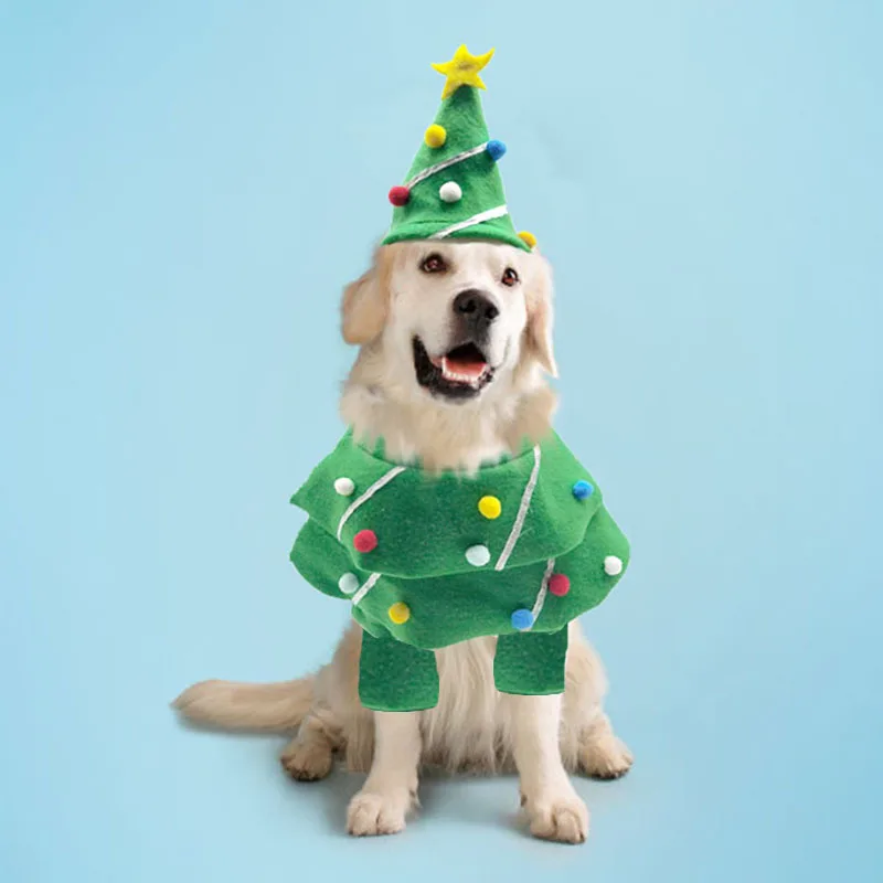 Dog Christmas Tree Costume Pet Cat Christmas Dress Winter Fleece Coat Clothes Sweater Puppy Xmas Outfit Apparel