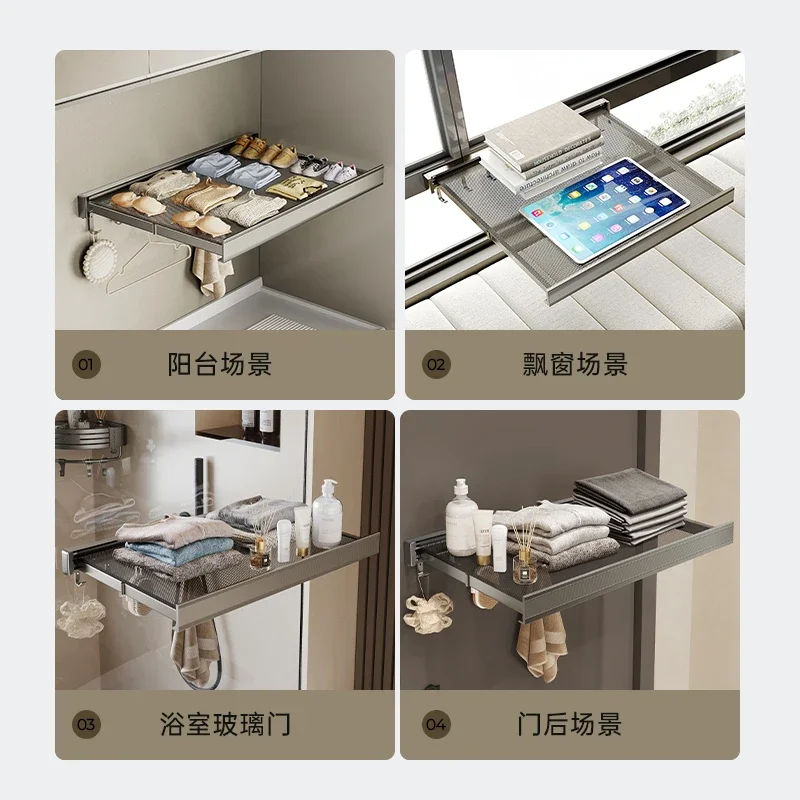 Balcony folding drying rack drying shoe rack telescopic net wall-mounted non-punching drying clothes