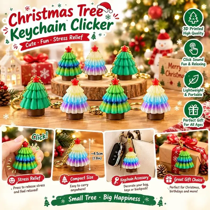 Christmas Tree Clicker Keychain Stress Relief Toy Decorative Decoration Pendant Santa Claus Decompression Cross-border Small Gi