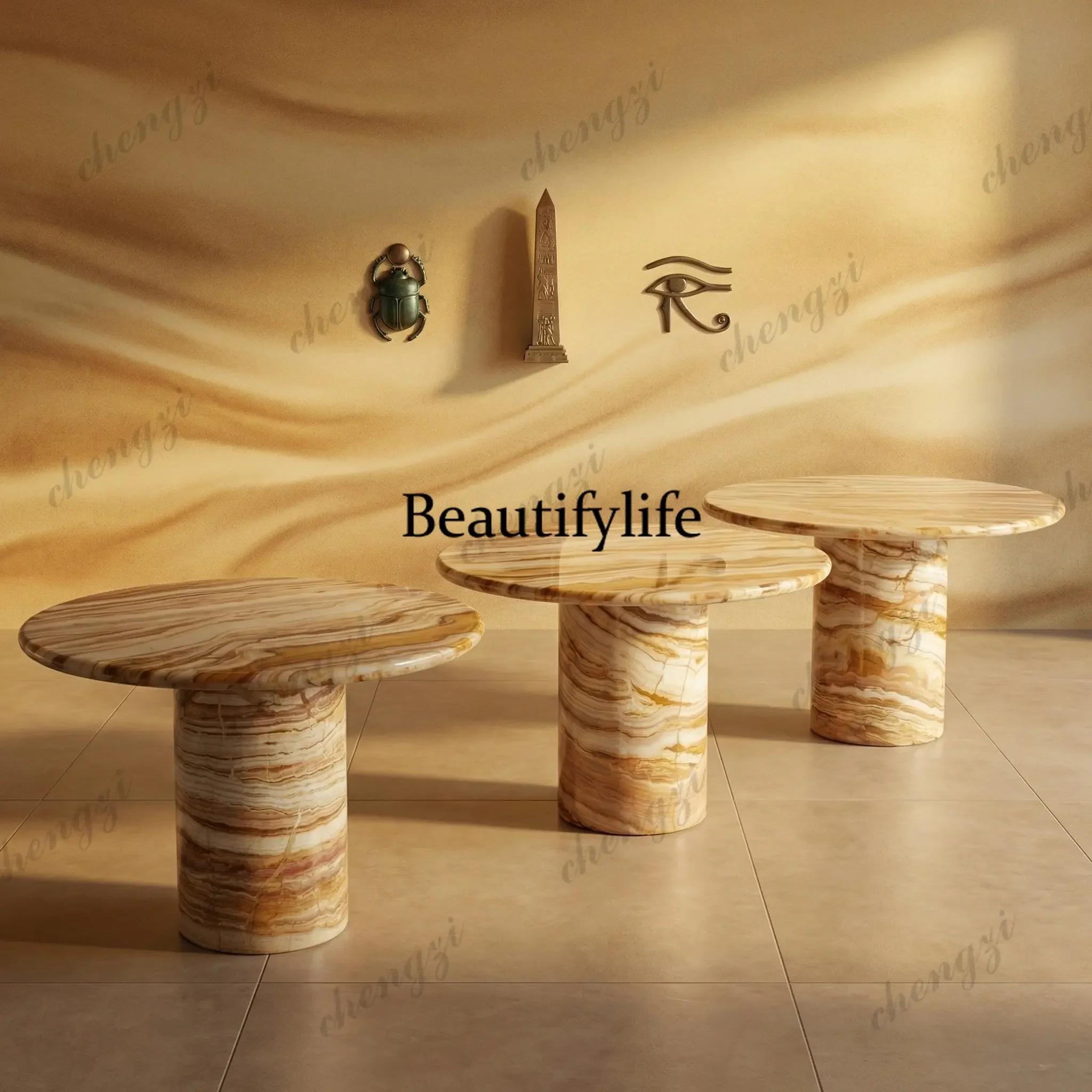 c139 Natural, oil painting marble designer brand villa restaurant round art dining table customization