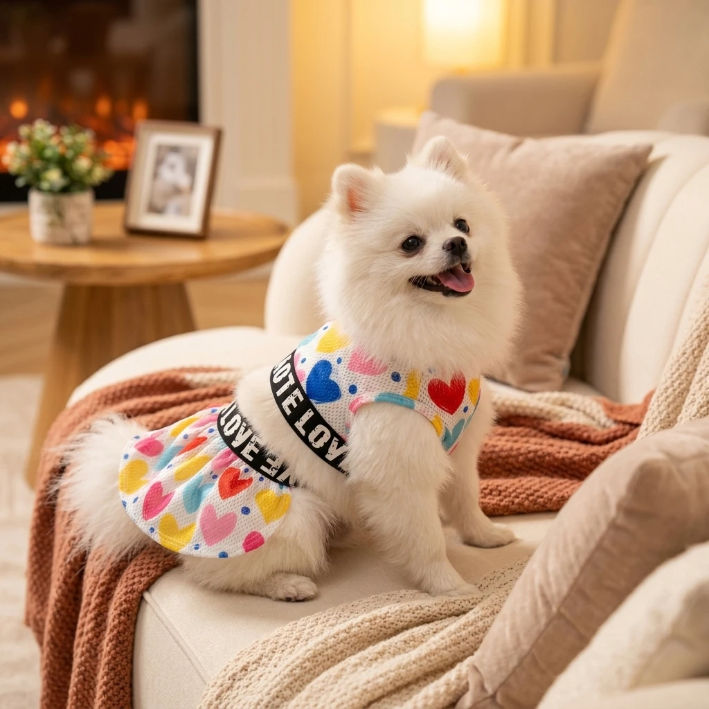Conjunto verano para perro: camiseta malla y falda corazones - imagen 3
