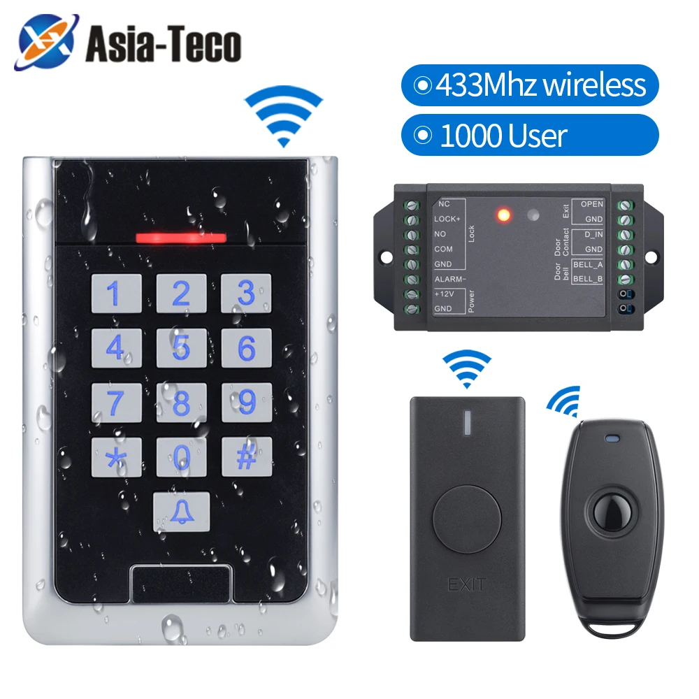 

IP65 Waterproof DC 12V 433 Mhz Wireless Access Control Kit Battery Remote Control Wireless Access Control System Wiegand 26~44