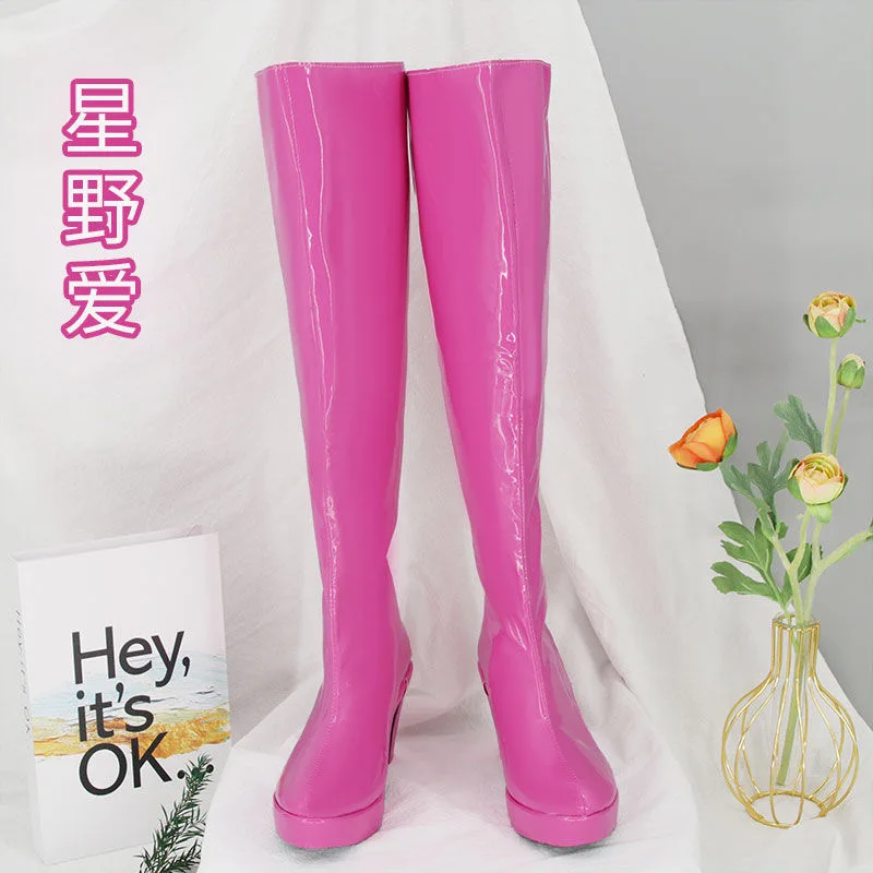 Ai Hoshino Shoes Cosplay Anime Oshi No Ko Hoshino Ai Rose Pink Boots Shoes Women Pink PU Leather Boots Shoes