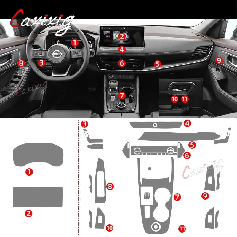 Tpu Transparent Film for Nissan X-Trail 2021 2022 Car Protect Interior Stickers Center Console Navigator Screen Gear Door Panel